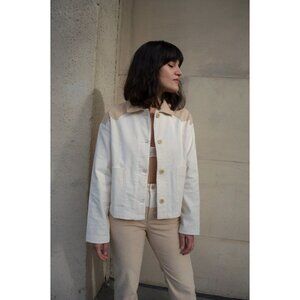 PALOMA WOOL Rio White Cotton Corduroy Western Chore Coat Barn Jacket, Size M